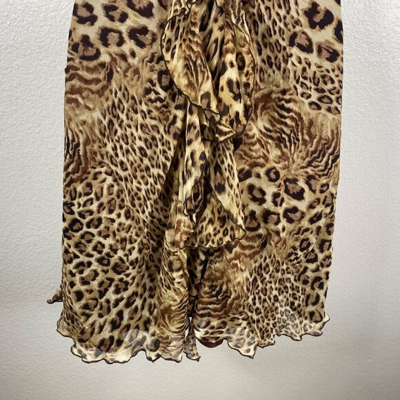 Ignite Evenings By Carol Lin Dress Babydoll Animal Print Silk Ruffles Sz 4 Y2K - Picture 10 of 16